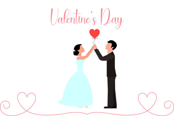 Valentine Wedding Day Illustration for Embroidery Projects